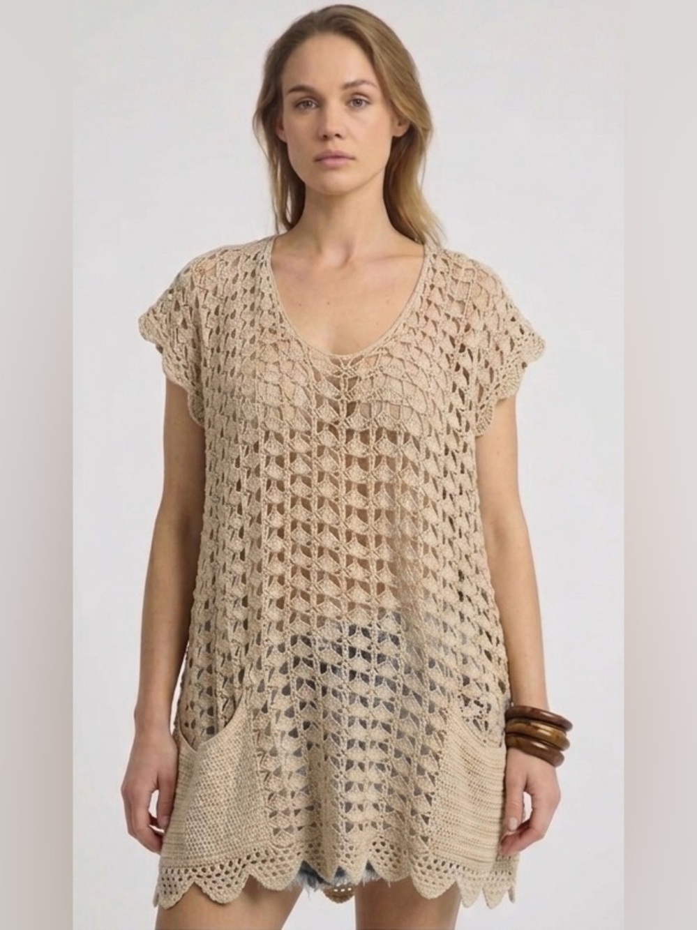 One Teaspoon Crochet Stitch Tunic Top With  Pockets